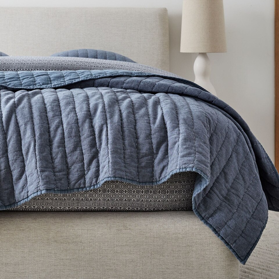 European Flax Linen Cotton Pick Stitch Bedspread & Pillowcases